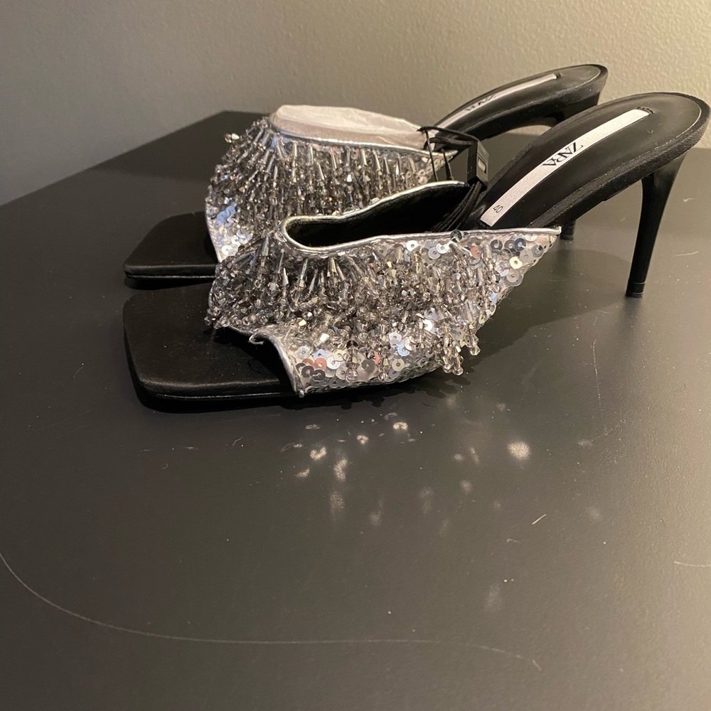 RARE Zara Beaded Tulle High Heel Sandals NWT - Picture 2 of 7